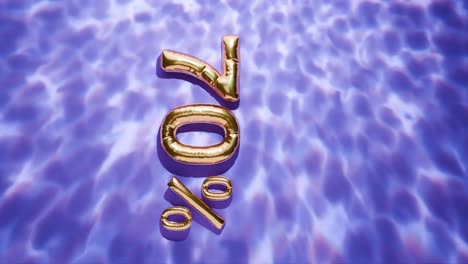 golden 70% floating above water ripples on purple background vertical