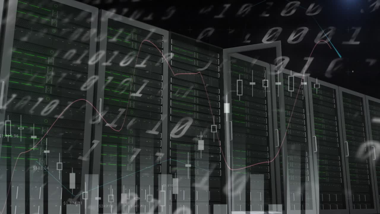 Animation of data processing and diagram over server room