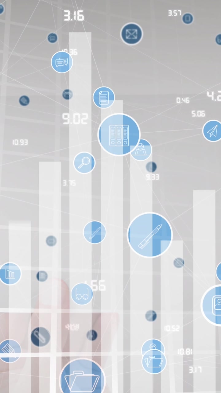Animazione di grafico e rete di connessioni su sfondo grigio