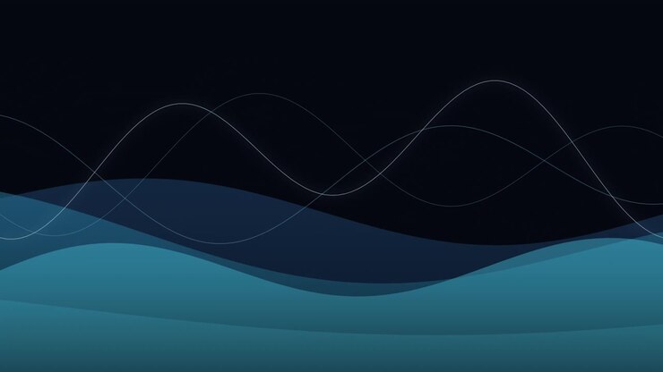 Sfondo astratto in movimento con onde blu e linee sinusoidali bianche
