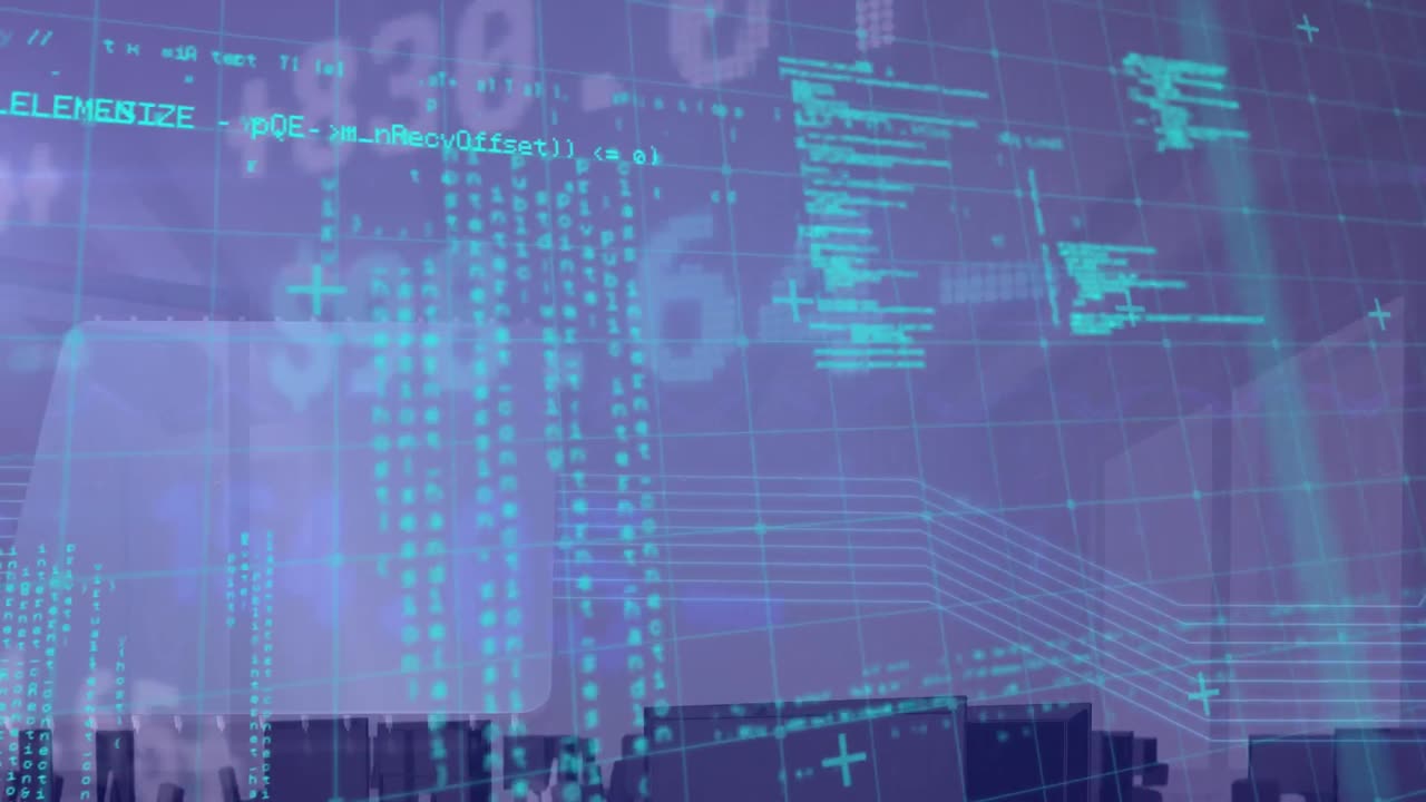 animación del procesamiento de datos del mercado de valores a través de la red de red contra la oficina vacía.