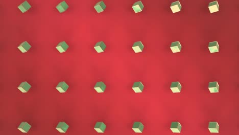 moving 3d green cubes moving on red background