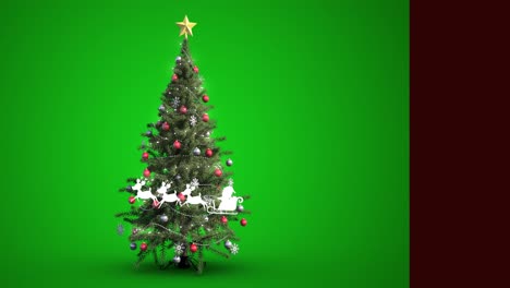 Animation-Von-Hohoho-Text-über-Weihnachtsbaum-Und-Weihnachtsmann-Im-Schlitten-Und-Rentier