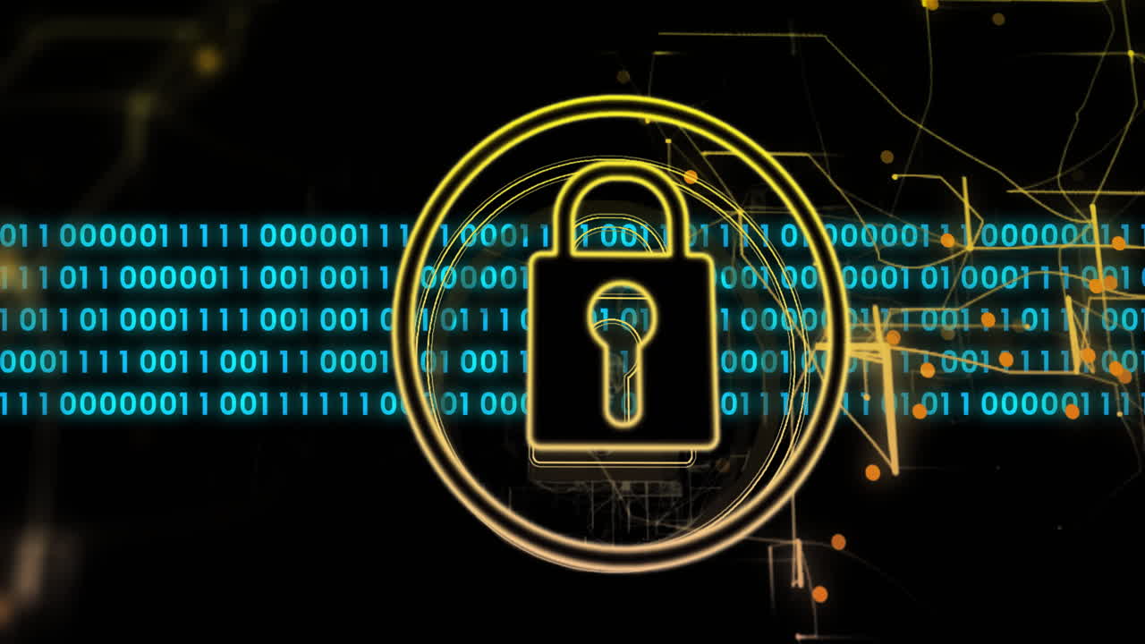 animación del procesamiento de datos sobre formas y candado