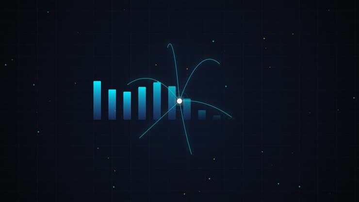 Digital Data Visualization with Animated Bar Graph and Glowing Node