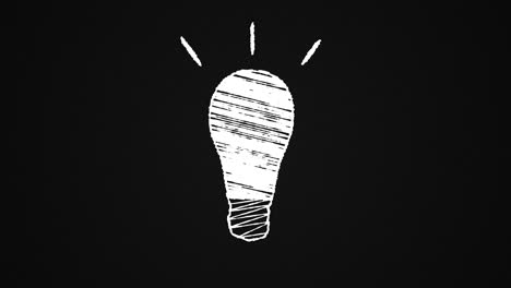bombilla brillante dibujada en una pizarra, idea, animación dibujada a mano 4k