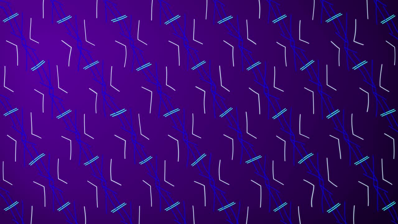 Geometric 2D patterns with moving glowing lines shapes mirror symmetry visual effects motion graphics across gradient background abstract outlines animation futuristic design colours royal purple blue