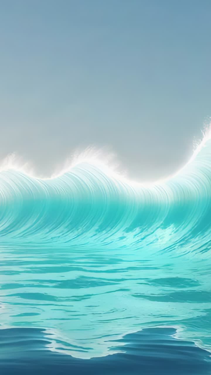 Vertical video: Swell-driven cresting ocean wave rising on sea surface with white foam at crest