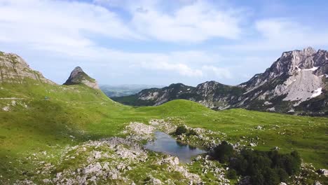 Aerial-Pano:-Glacial-Lake-Montenegro-Mountains,-Wilderness