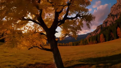autumn landscape with mountain and cloudy sky
