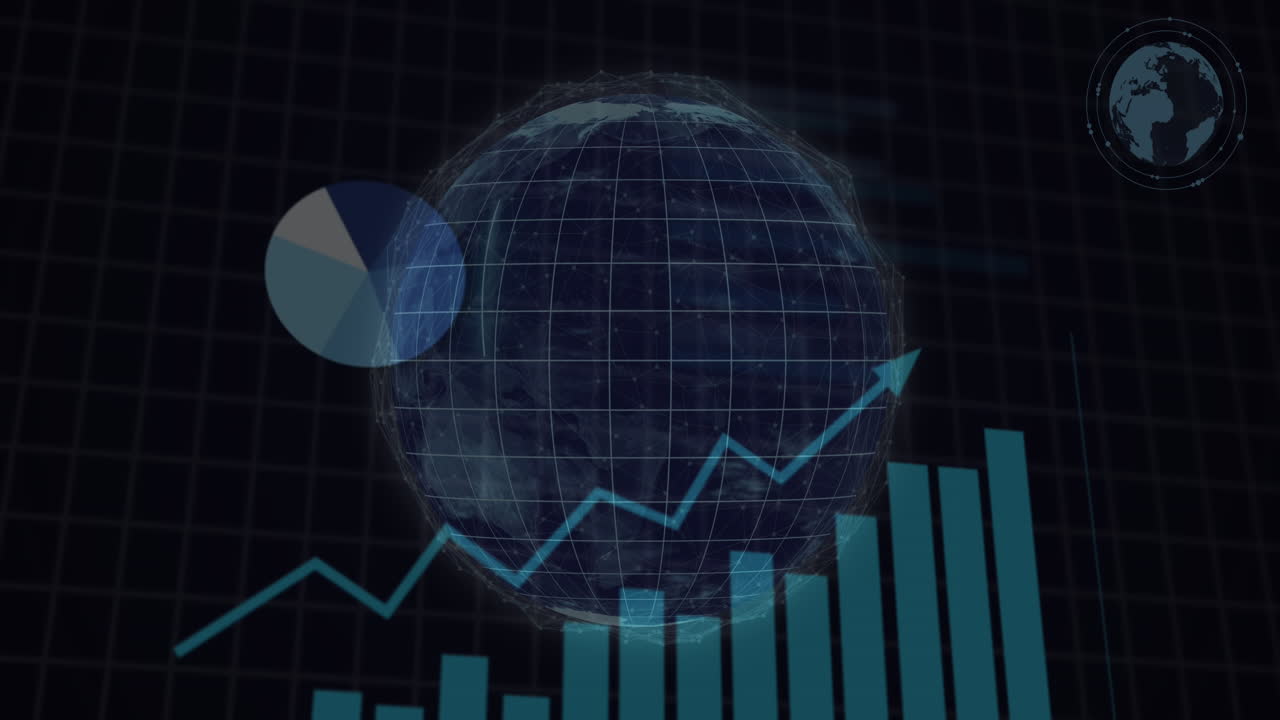 Animation of statistics and data processing over globe