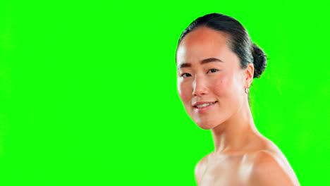 face, beauty skincare and asian woman on green