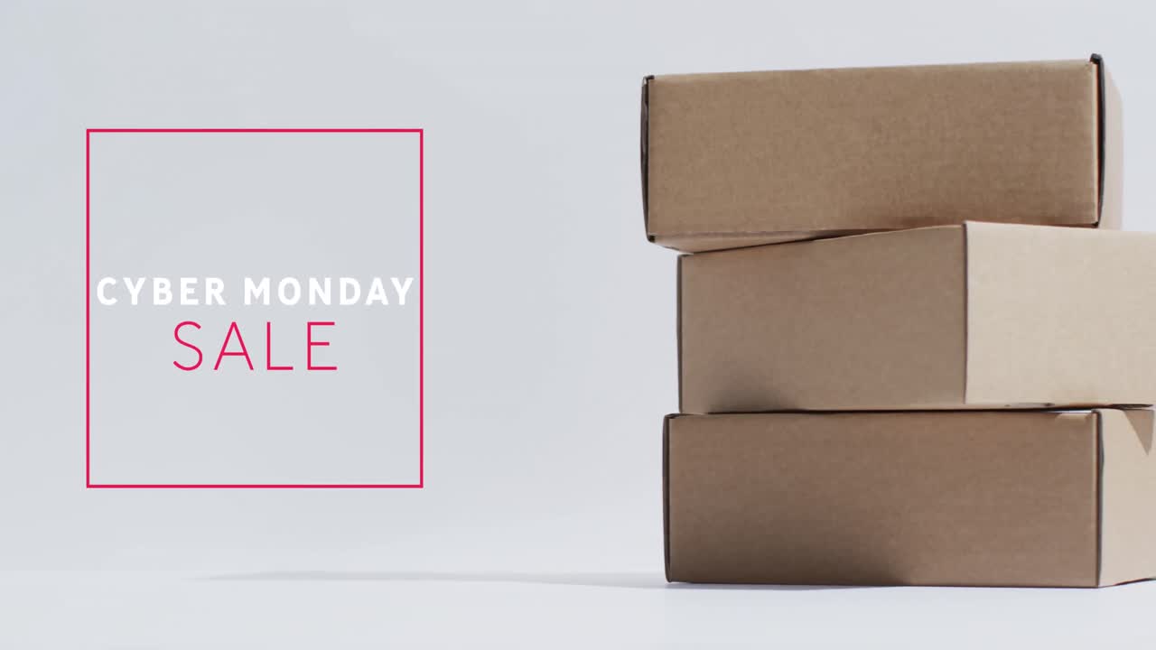 Animation af Cyber Monday-udsalgstekst over gaveæsker
