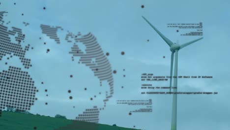 Animation-of-globe-and-data-processing-over-wind-turbine