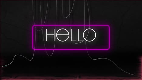 animación del texto de saludo sobre líneas blancas sobre fondo negro