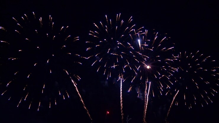 Independence Day Fireworks on National Holiday. Black Background