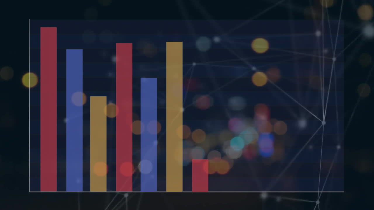animación de la red de conexiones con diagrama sobre la ciudad nocturna