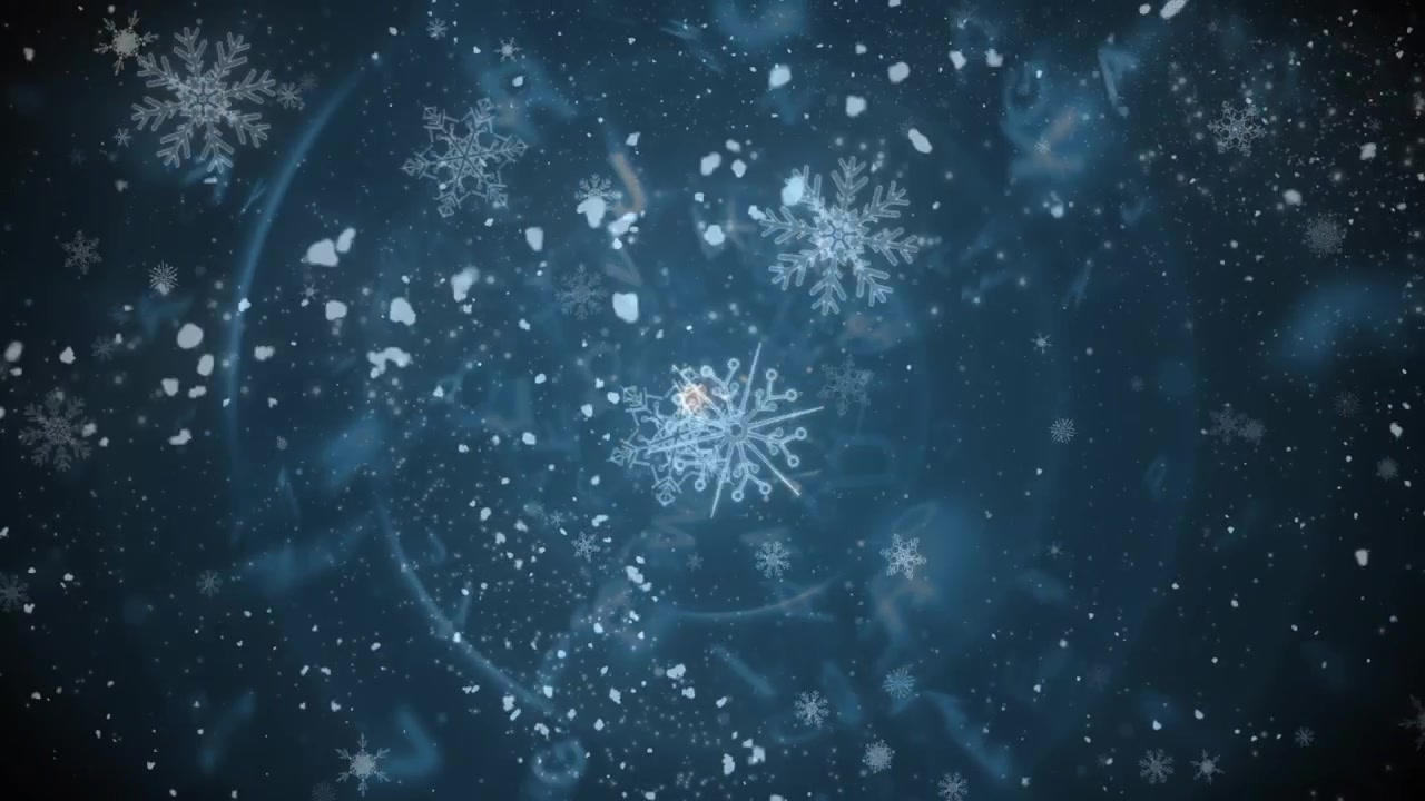 Abstract Motion Background with Floating Letters and Falling Snowflakes