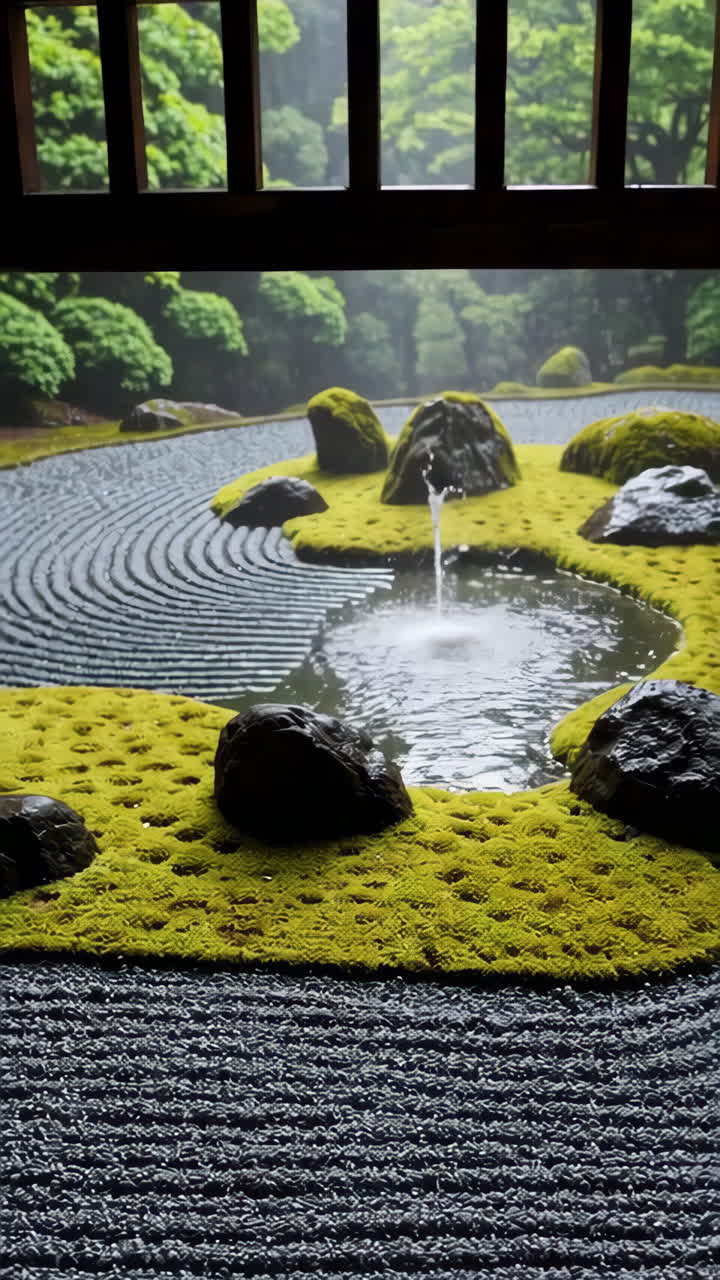 Serene Japanese Garden in the Rain