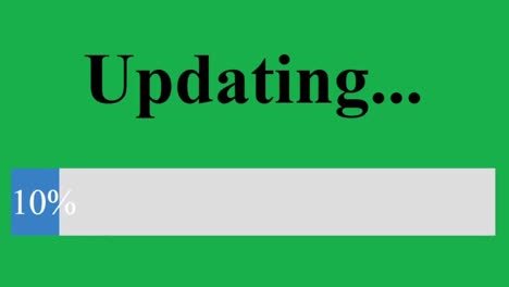 updating progress bar until completed with green screen on online web page. device screen view of software update loading data and files. viewpoint over the internet network website.