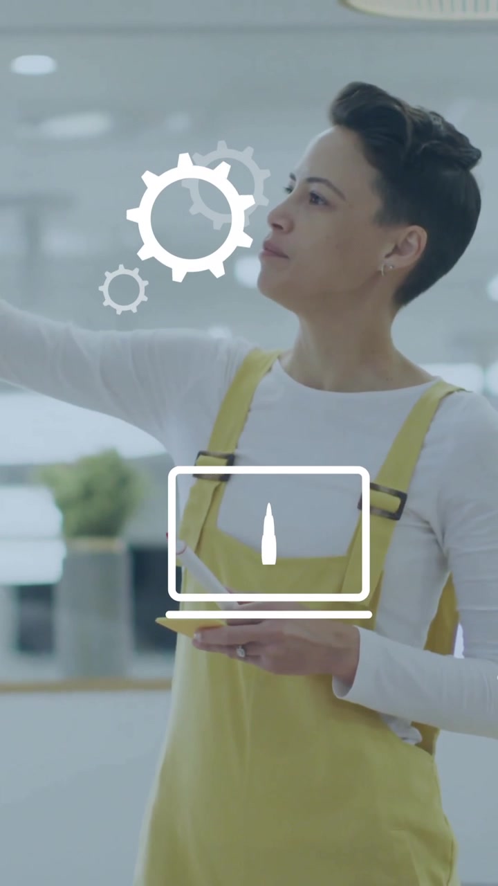 Animation of financial data processing over diverse business people in office