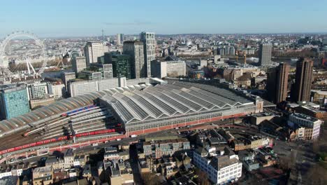 arc aerial drone shot of waterloo train station