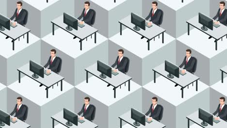 isometric block office workplace with businessman clones