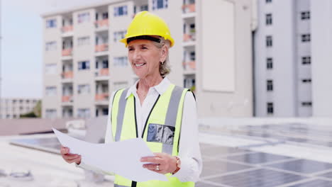 roof, solar panels or woman in engineering