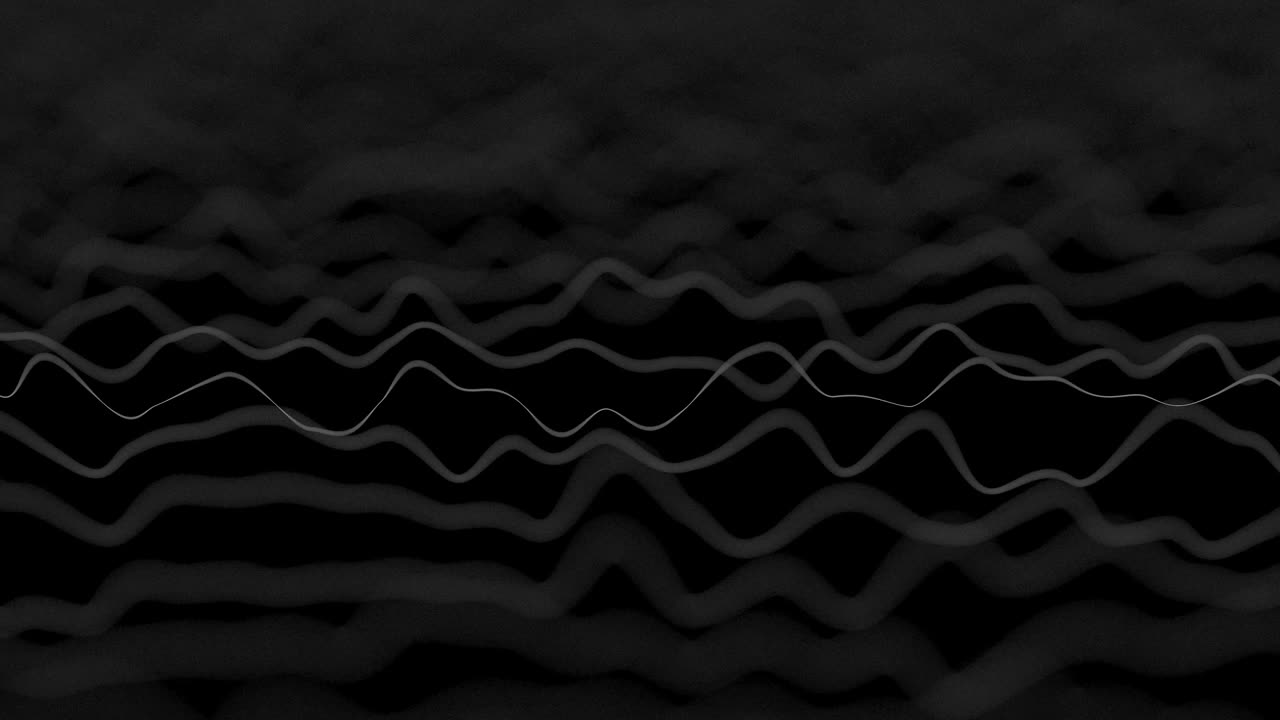 líneas blancas que forman una visualización de campo distorsionada en fondo negro. bucle de animación 3d abstract cg, vista lateral, efecto de profundidad de campo.
