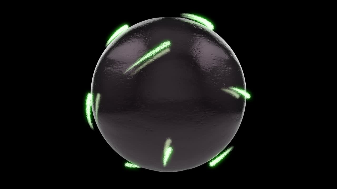 알파 채널을 가진 미래의 공, 구를 중심으로 움직이는 네온 입자, 원활한 패턴.