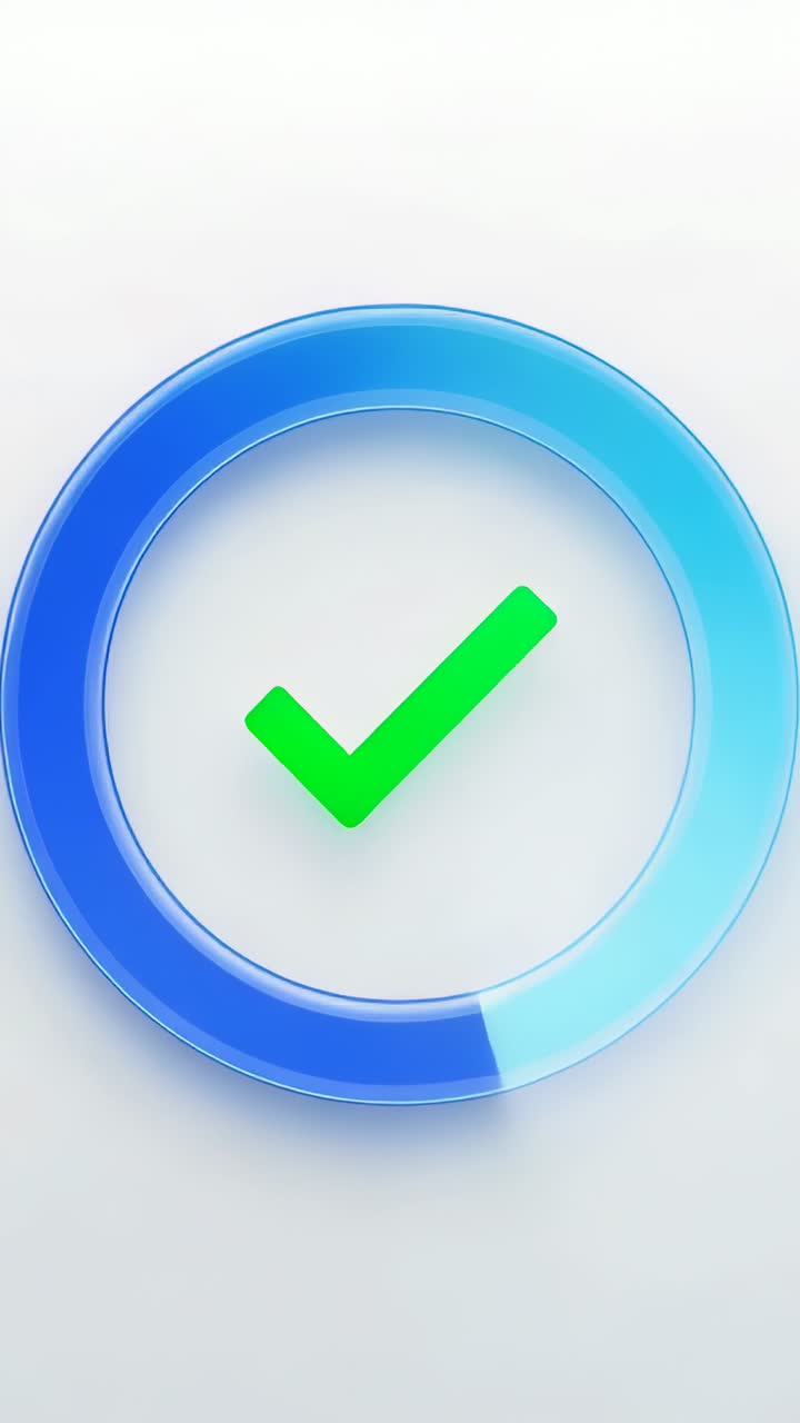 Vertical video: Animating blue ring on load with moving segment circling in UI showing green check