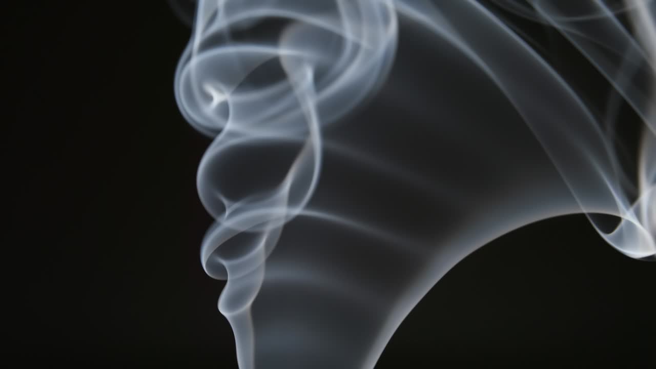 SLOW MOTION: Cute curly of smoke on a black background