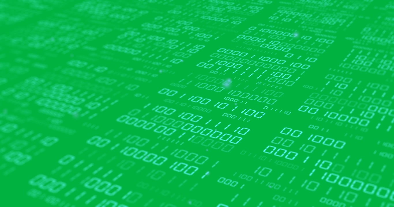 Animation of blue light spots and binary data processing on transparent background