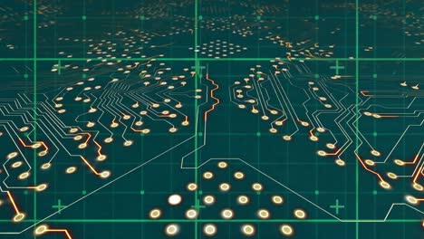 animation of grid and processor socket over blue background