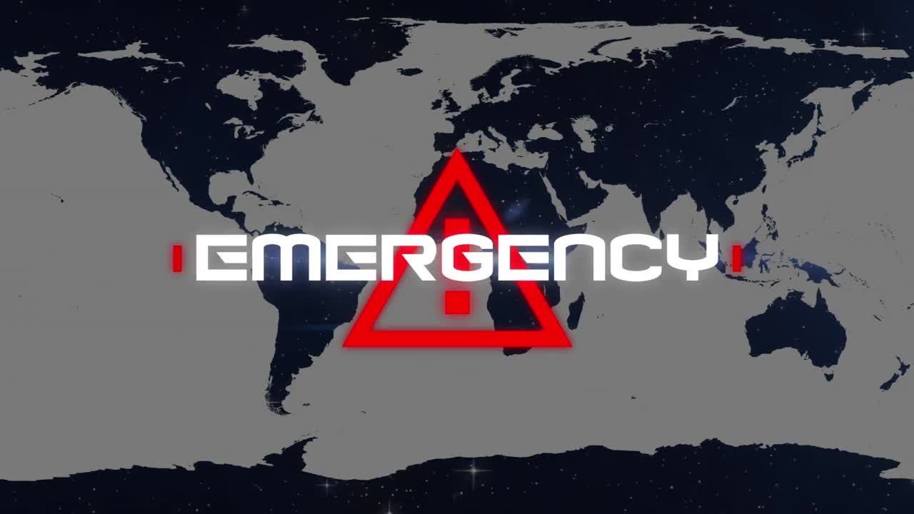 animación del texto de emergencia sobre el mapa del mundo