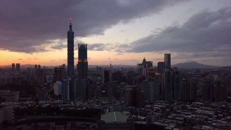 taiwan sunset sky taipei cityscape famous buildings aerial panorama 4k