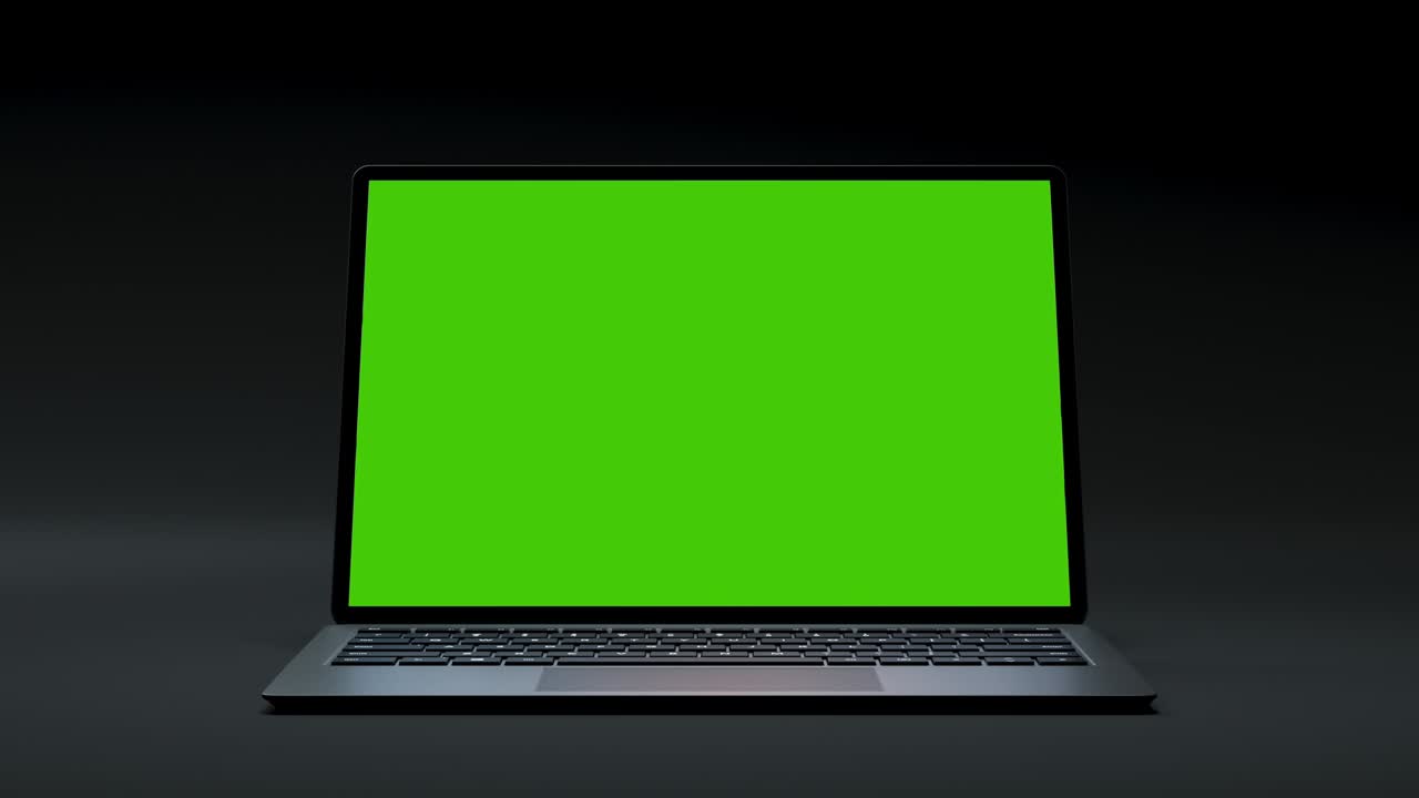 Clear Green Screen Computer for Presentation Business Blog or Gaming Applications. Motion Laptop with Chroma Key for Advertising Mock Up or News Site. Greenscreen Background Notebook Closeup Nobody 4k