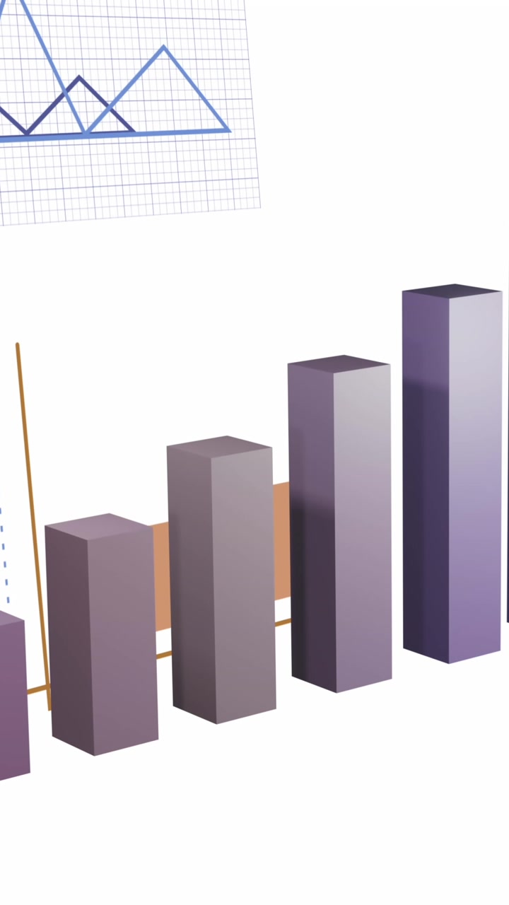 Animazione di elaborazione statistiche e dati finanziari su sfondo bianco