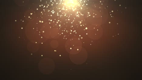 volar alrededor del bokeh dorado y brilla en un fondo brillante