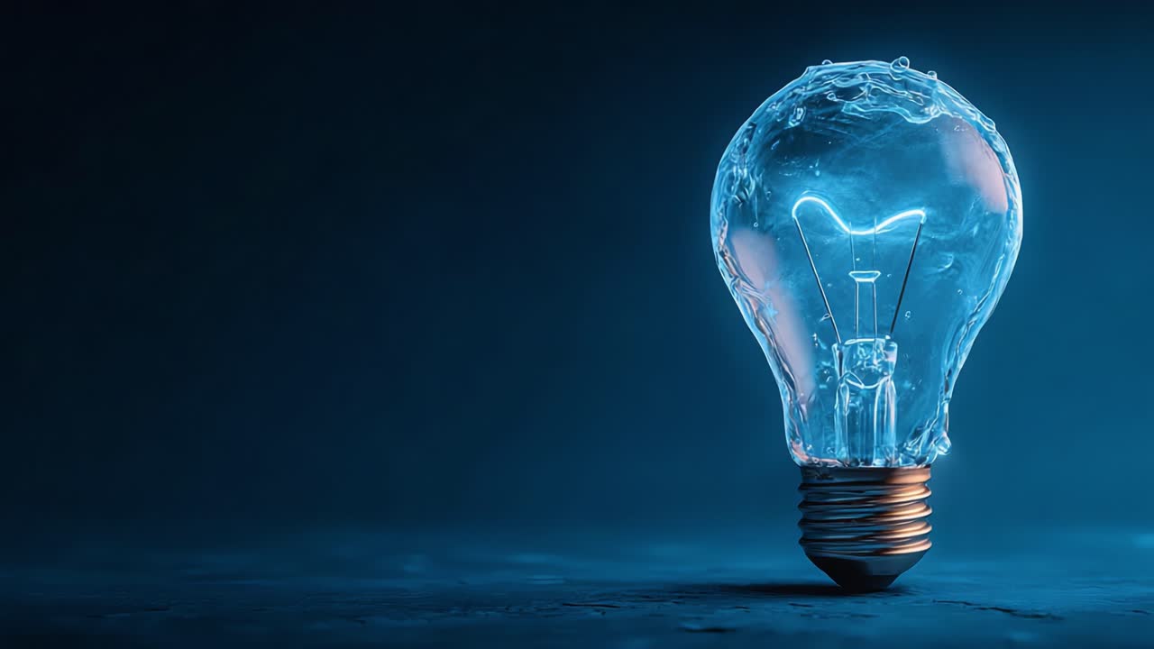 A Glowing Light Bulb Illuminating a Dimly Lit Space, Showcasing the Intricate Details of Its Design and the Beautiful Blue Hue Around It
