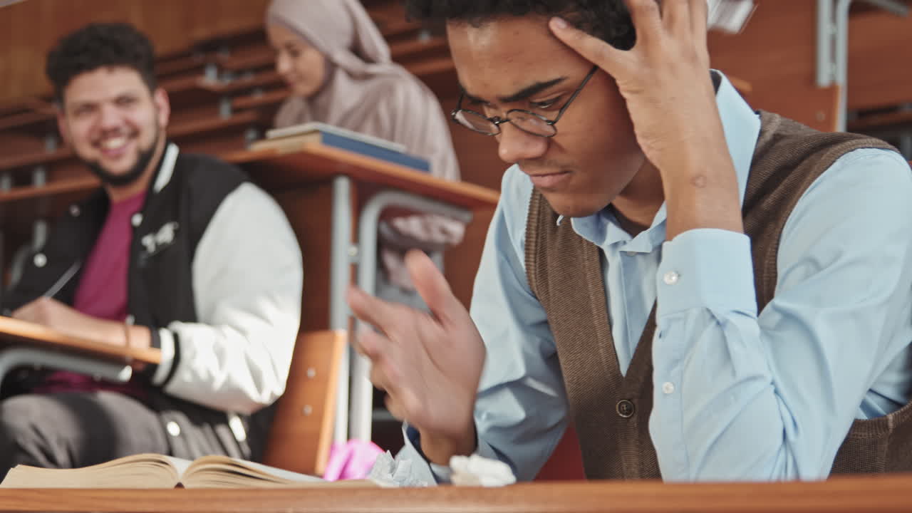 Mixed-Race Boy in Eyeglasses Being Bullied at School