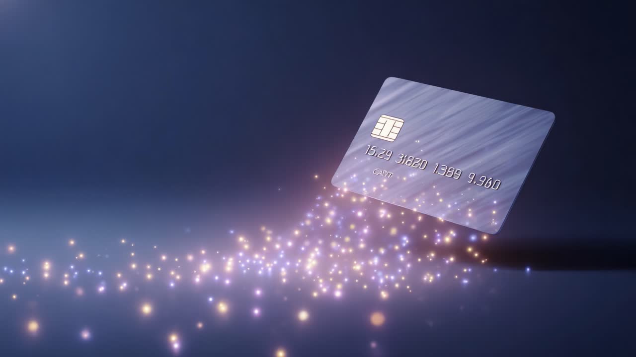 A Magical Transformation: A Credit Card Glowing with Enchantment as It Releases a Sparkling Trail of Light in a Mystical Atmosphere Depicting Modern Finance and Technology