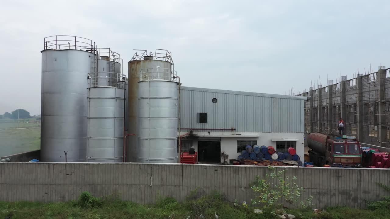 aerial drone view of lubricant oil industry lubricant oil storage tank, industry 5.0