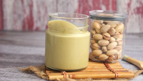 pistachio butter in glass jar