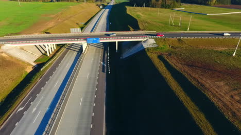 cars driving on highway bridge. aerial view road junction. car bridge highway