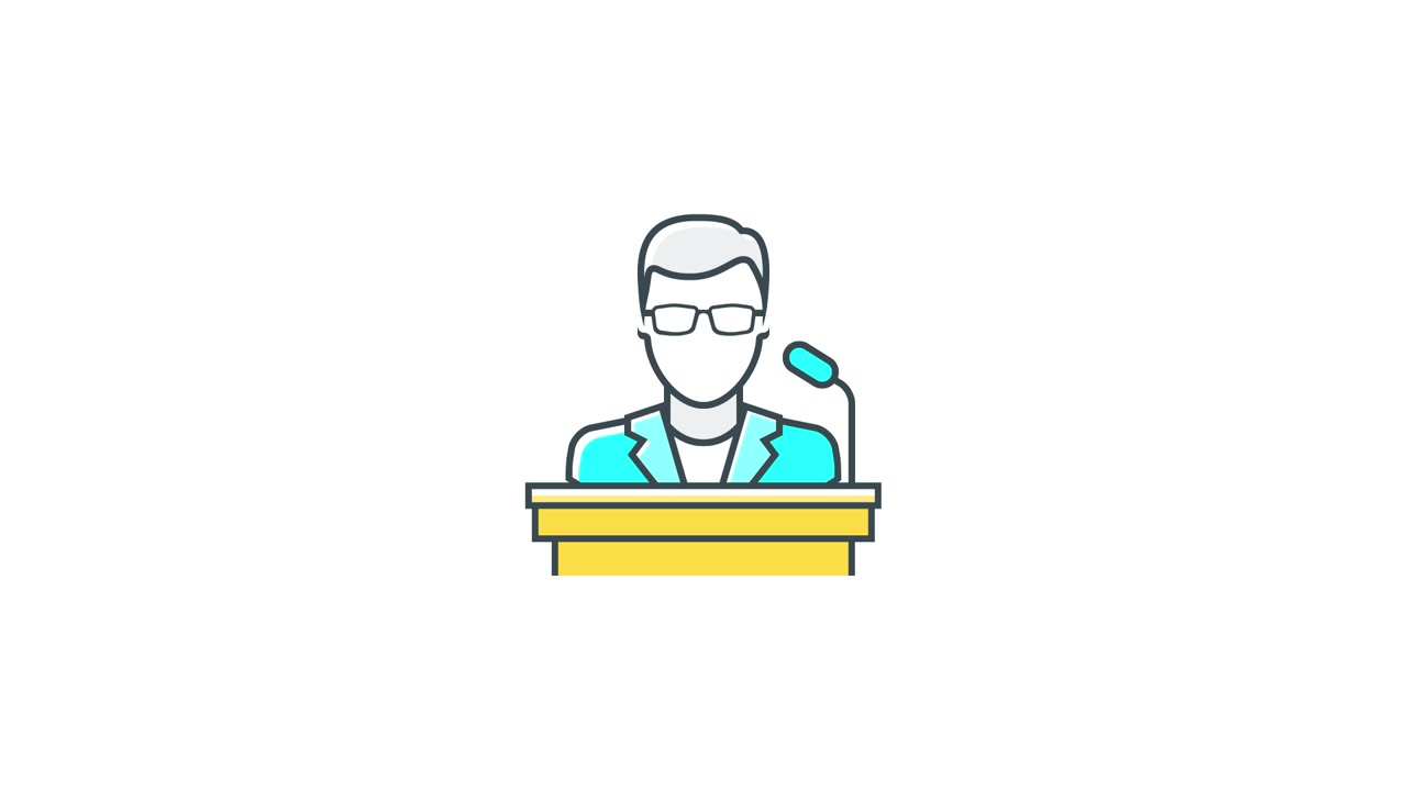 Animated Illustration of a Man Speaking at a Podium