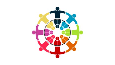 logotipo de personas. grupo símbolo de trabajo en equipo de ocho personas en un círculo.4k resolución gráfica de movimiento