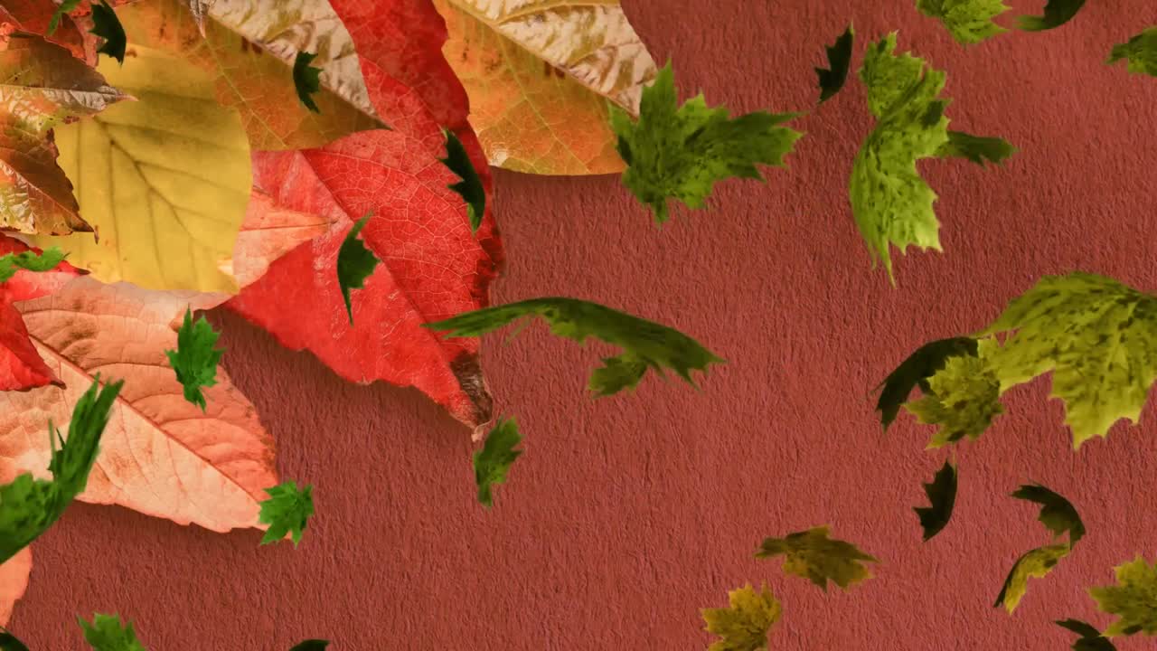 animación de varias hojas de otoño que caen sobre un fondo marrón