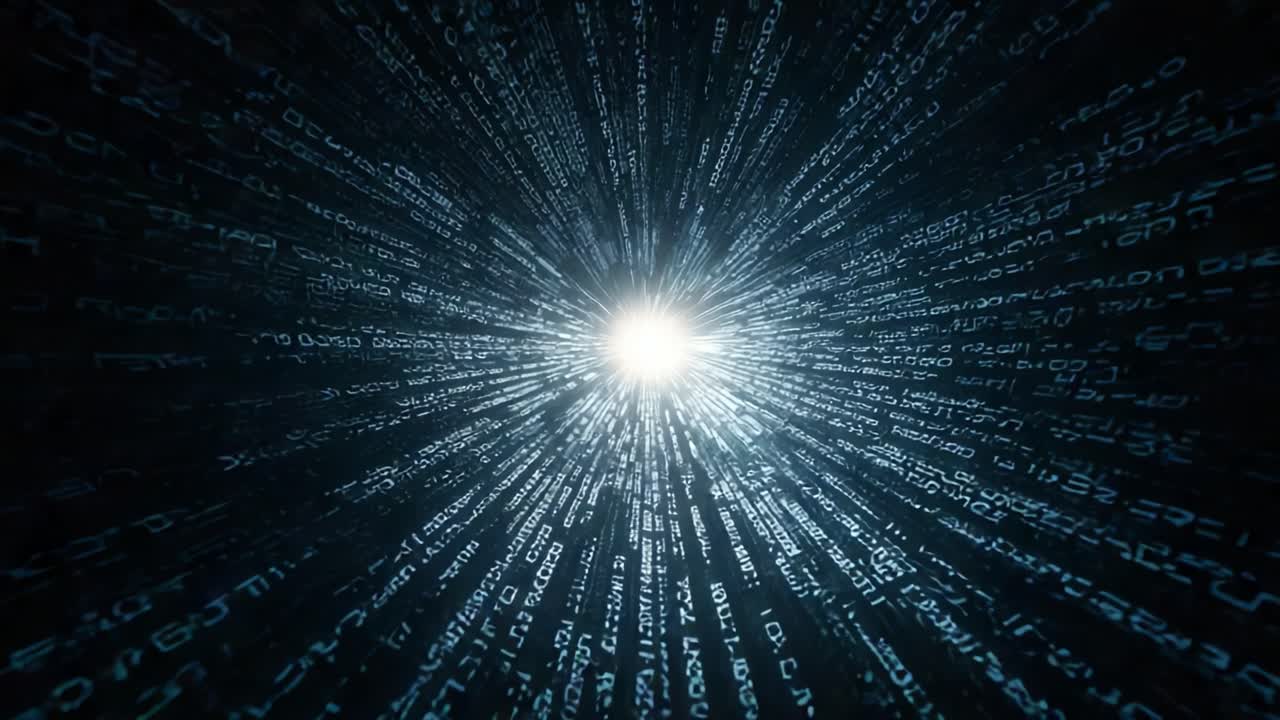 A Visual Explosion of Data and Light Depicting the Intricate Web of Digital Information Flowing Towards a Central Point of Radiance