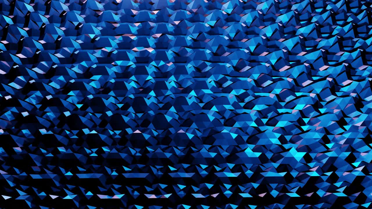 stylish dark abstract low poly background in 4k. Abstract waves move on glossy metallic surface in loop. Smooth soft seamless animation. Simple minimalistic geometric bg. Blue color